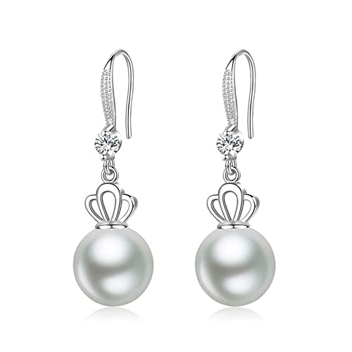 Silber Ohrringe Hängend, Ohrringe Frauen Krone mit Weißer Perle Zirkonia Runde Form Piercing Knorpel Ohr 12mm von Dsnyu