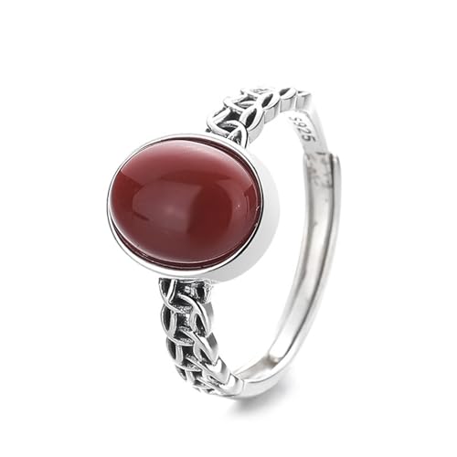 Silber Ring 925 Damen, Eheringe Vintage Oval Verstellbar Achat Silberrot Schmuck Geburtstagsgeschenk von Dsnyu