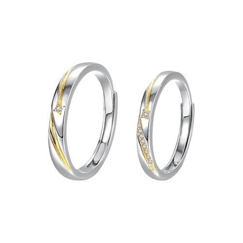 Silber Ring 925 Damen, Hochzeitsringe Sternschnuppe Zirkonia Runde Form Silber Gold Schmuck Größe Verstellbar von Dsnyu