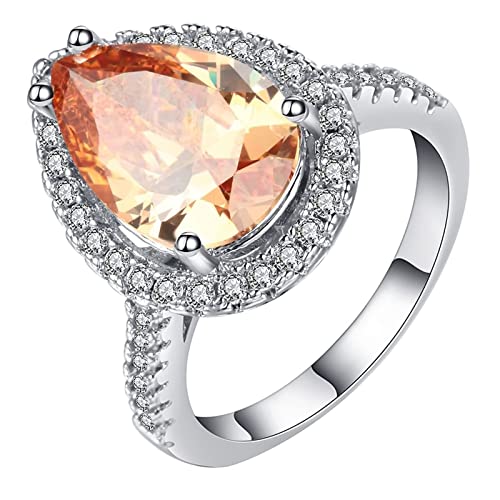 Silber Ring Damen mit Stein, Ringe Frauen Cool Wassertropfenförmiger Kubischer Zirkon mit 4 Zinken Versilbert Schmuck Größe 54 (17.2) Komfort Fit von Dsnyu