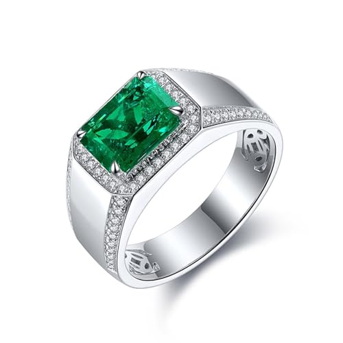 Silber Ring Herren, Ehering Sterlingsilber Siegelschmuck mit Künstlichem Smaragd für Ehefrau Mutter Größe 68 (21.6) von Dsnyu