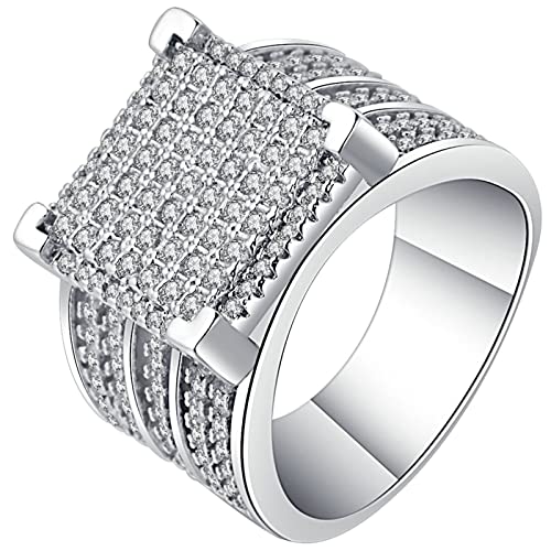 Silber Ring mit Stein, Ringe Damen Verlobung Weiß Mikropavé-Zirkonia Versilbert Schmuck Größe 60 (19.1) Komfort Fit von Dsnyu