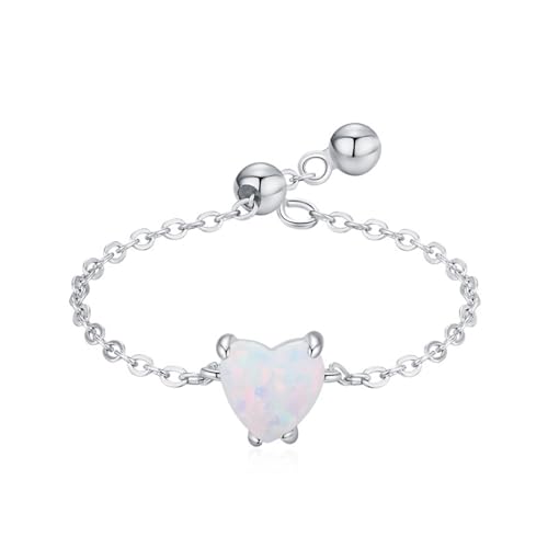 Silber Ringe, Verlobungsring Damen Vintage 925 Sterling Silber Verstellbare Dünne Kette mit Herzförmigem Opal Opal Schmuck Größe Verstellbar von Dsnyu