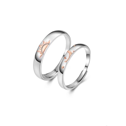 Silber Ringe 925, Ring Damen Verstellbar Mond Silber Roségold Paar Partner Schmuck für Sie von Dsnyu
