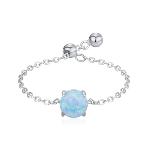 Silber Ringe 925 Frauen, Engagement Ring Verstellbare Dünne Kette mit Opal Opal Runde Form Silber Schmuck Größe Verstellbar von Dsnyu