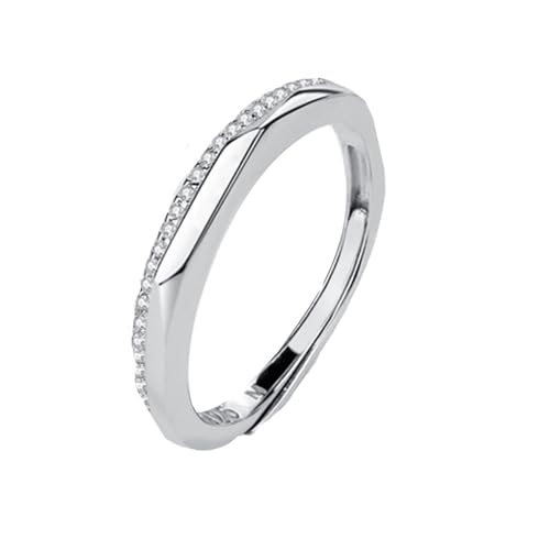 Silber Ringe Damen, Engagement Ring S925 Sterling Silber Polieren des Einfachen Stils Zirkonia Runde Form Schmuck Größe Verstellbar von Dsnyu