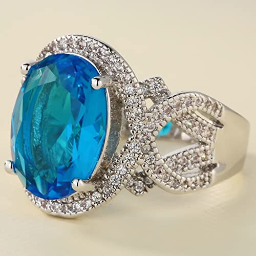 Silber Ringe Damen, Ring Damen 60 mit Ovalem Blauem Zirkonia Versilbert Schmuck Komfort Fit von Dsnyu