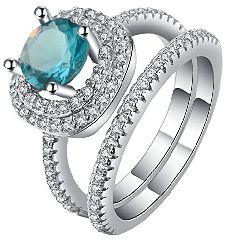 Silber Ringe Damen, Ring Damen Vintage Blau 2-Teiliges Ringset mit Zirkonia Versilbert Schmuck Größe 54 (17.2) mit Box von Dsnyu