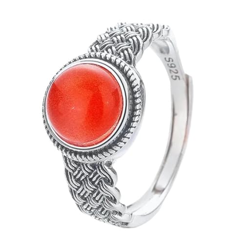 Silber Ringe Damen 925, Engagement Ring Geometrisch, Vintage-Muster Zirkonia Runde Form Silberrot Schmuck Größe Verstellbar von Dsnyu