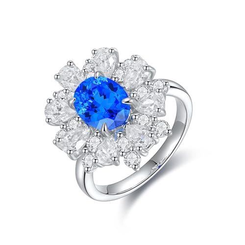 Silber Ringe Frauen, Eheringe Frauen Sterlingsilber Blume mit Ovalem Spinell Geburtstagsgeschenk Größe 53 (16.9) von Dsnyu