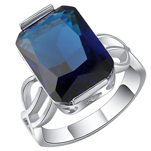 Silver Ring Damen, Ringe Frauen Modeschmuck Blau Rechteckiger Kubischer Zirkon Versilbert Größe 60 (19.1) mit Box von Dsnyu