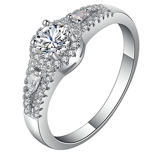 Silver Ring Damen, Wedding Ring Damen Weiß mit Weißem Zirkonia Versilbert Schmuck Größe 60 (19.1) Komfort Fit von Dsnyu