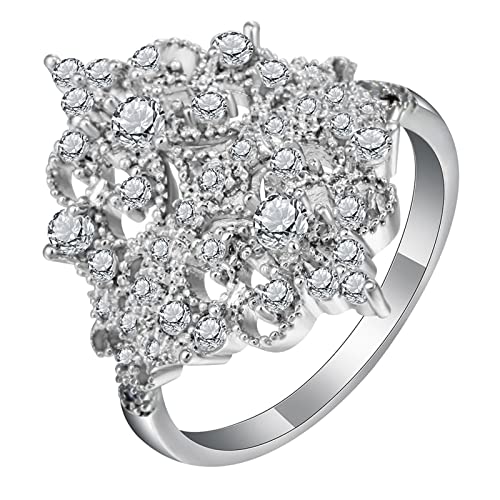 Silver Ring for Woman, Eheringe Blumenförmiger Zirkonia Versilbert Damen Schmuck Größe 60 (19.1) mit Box von Dsnyu