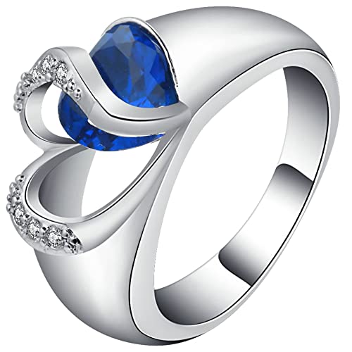 Silver Ring mit Zirkonia, Wedding Ring for Her Blau mit Herz-Zirkonia Versilbert Damen Schmuck Größe 57 (18.1) Komfort Fit von Dsnyu