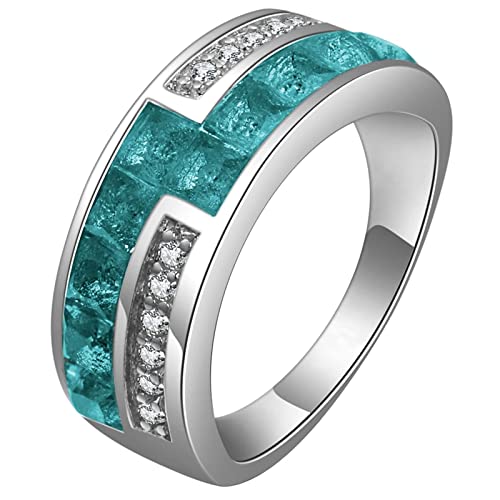 Silver Rings Women, Verlobungsring Damen Vintage Blau mit Rundem Zirkonia Versilbert Schmuck Größe 57 (18.1) mit Box von Dsnyu