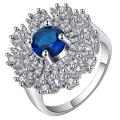 Silver Rings Women, Verlobungsringe Blau Schneeflocke mit Zirkonia Versilbert Damen Schmuck Größe 54 (17.2) mit Box von Dsnyu