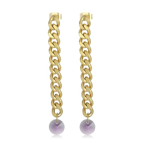 Stainless Steel Earrings, Ohrringe Gold Kette mit Glasstein Ohrstecker Lila Damen Schmuck Jahrestag Geschenk von Dsnyu