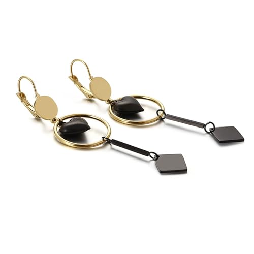 Stainless Steel Earrings, Ohrringe Hochzeit Gold Hohlkreis mit Herz Hängend Schwarz Damen Schmuck Jahrestag Geschenk von Dsnyu