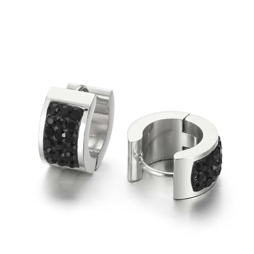 Stainless Steel Earrings, Zirkonia Ohrringe Kreis mit Stein Creolen Silber Schwarz Damen Schmuck Jahrestag Geschenk von Dsnyu