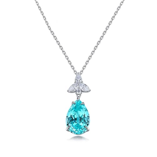 Sterling Silber Kette, Damen Halskette Pendant Tropfen mit 9,53 ct Künstlichem Paraiba-Turmalin Anhänger Ketten Silber für Ehefrau Mutter von Dsnyu