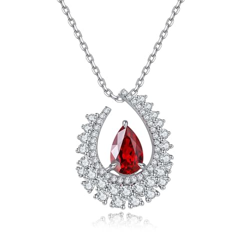 Sterling Silber Kette, Halskette Damen Vintage Tropfen mit 2,7 ct Synthetischem Rubin Anhänger Ketten Silber Geburtstagsgeschenk von Dsnyu