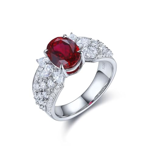 Sterling Silber Ring, Eheringe Damen 4 Krappen mit Ovalem Synthetischem Rubin Silber Geburtstagsgeschenk Größe 60 (19.1) von Dsnyu
