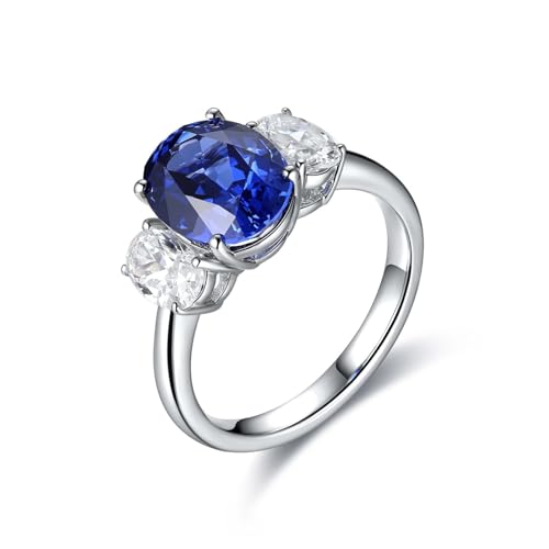 Sterling Silber Ring, Eheringe Frau mit 3 Steinen 3,32 ct Künstlicher Saphir Silber für Ehefrau Mutter Größe 57 (18.1) von Dsnyu