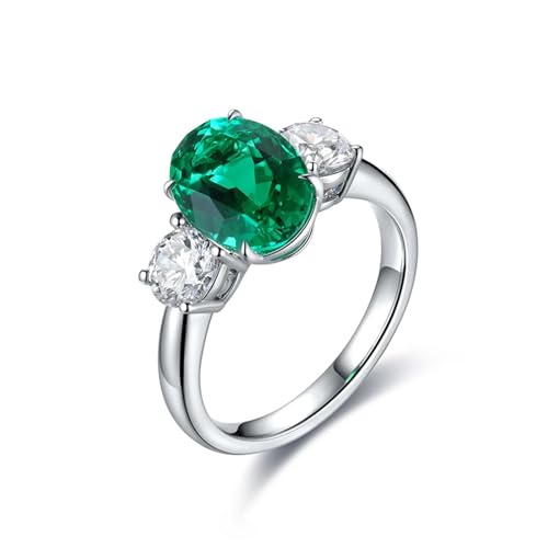 Sterling Silber Ring, Promise Ring Damen mit 3 Steinen 2,28 ct Künstlicher Smaragd Silber Modeschmuck Größe 57 (18.1) von Dsnyu