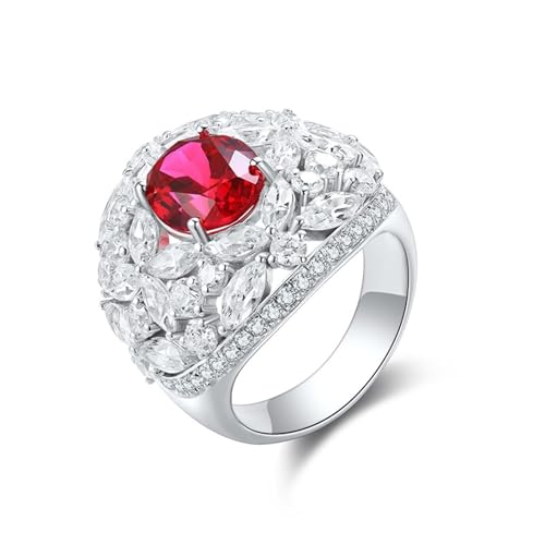 Sterling Silber Ring, Ringe Damen Blumen mit 3,75 ct Künstlichem Rubin Silber für Ehefrau Mutter Größe 52 (16.6) von Dsnyu