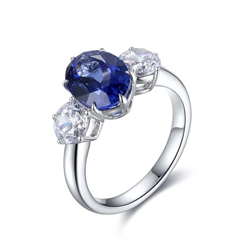 Sterling Silber Ring, Ringe Damen mit 3 Steinen 3,56 ct Künstlicher Saphir Silber Geburtstagsgeschenk Größe 57 (18.1) von Dsnyu