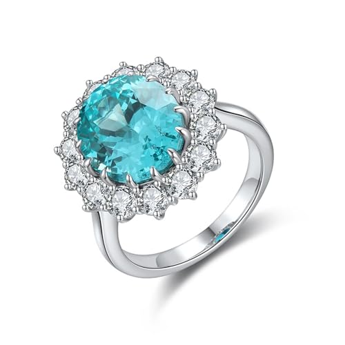 Sterling Silber Ring, Verlobungsringe Damen Blume mit 8,04 ct Ovalem Paraiba-Turmalin Silber Modeschmuck Größe 62 (19.7) von Dsnyu