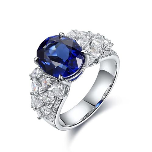 Sterling Silber Ring, Wedding Ring Damen 4 Zinken mit 5 Karat Ovalem Synthetischem Saphir Silber Geburtstagsgeschenk Größe 57 (18.1) von Dsnyu