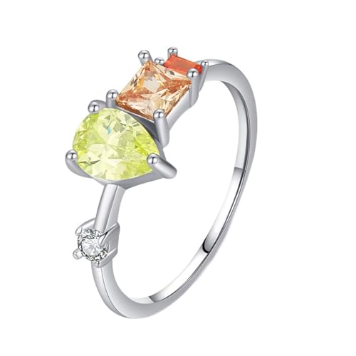 Trauringe 585 Echtgold, Eheringe Frauen 14K Weißgold Peridot 5X7mm Birnenform Zierliche Träne Damen Schmuck Größe 56 (17.8) von Dsnyu