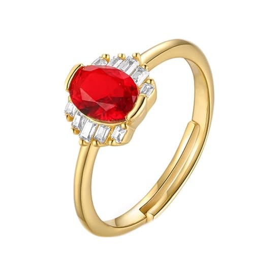Trauringe 585 Echtgold, Promise Ring for Her 14K Gelbgold Im Labor Hergestellter Rubin 5X7mm Ovale Form Eleganter Offener Schmuck Einstellbar für Verlobung Hochzeit Gr.50 (15.9) von Dsnyu