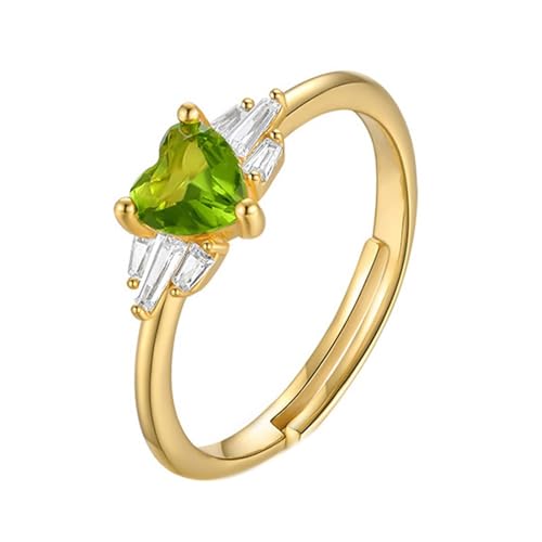 Trauringe 585 Gold, Verlobungsringe Damen 14K Gelbgold Peridot 5mm Herzform Eleganter Offener Schmuck Einstellbar für Hochzeit Größe 54 (17.2) von Dsnyu