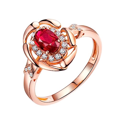 Trauringe 750, Schmuck Damen Ringe Halo Hohl 4 Prong Labor Geschaffener Rubin 0.54ct Ovale Form Rot Verlobungsring Größe 45 (14.3) 18 Karat Roségold von Dsnyu