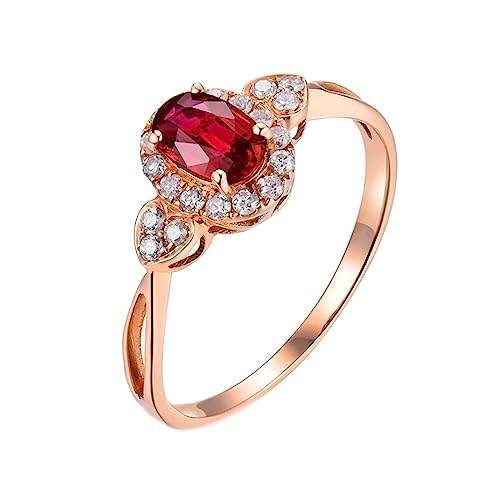 Trauringe 750, Vintage Ringe Damen Halo Labor Geschaffener Rubin 0.57ct Ovale Form Taubenblutrot Verlobungsring Gr.45 (14.3) 18K Roségold von Dsnyu