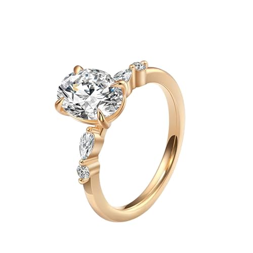 Trauringe 750 Gold, Ehering Damen 18 Karat Gelbgold mit 4 Krallen, Ovale Form, Moissanit, 3 ct Modeschmuck Größe 52 (16.6) von Dsnyu