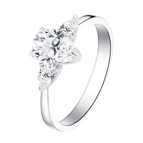Trauringe 750 Gold, Ring Damen Vintage 18 Karat Weißgold Einfache Träne Moissanit Geburtstagsgeschenk Größe 47 (15.0) von Dsnyu