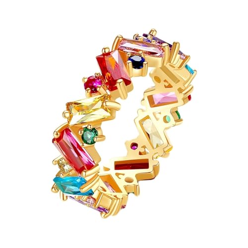 Trauringe Gold, Ringe Frauen Rechteck mit Zirkonia Damen Schmuck Geburtstag Geschenk Bunt Größe 52 (16.6) von Dsnyu