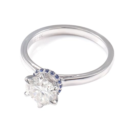 Trauringe Gold 585, Ringe Frauen 14 Karat Weißgold Krone 6 Krallen Rund Moissanit 3ct Modeschmuck Größe 49 (15.6) von Dsnyu