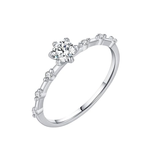 Trauringe Gold 585, Verlobungsring Damen 14K Weißgold mit Weißem Rundem Moissanit Elegant Schmuck Gr.56 (17.8) von Dsnyu