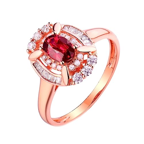 Trauringe Rosegold, Eheringe Damen Halo Blume 4 Prong Labor Geschaffener Rubin 0.51ct Ovale Form Rot Verlobungsring Größe 65 (20.7) 18 Karat Roségold von Dsnyu