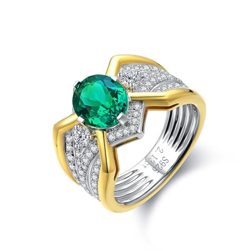 Trauringe Silber, Promise Ring Herren Sterlingsilber Breit mit 2,13 ct Künstlichem Smaragd Gold für Ehefrau Mutter Größe 50 (15.9) von Dsnyu