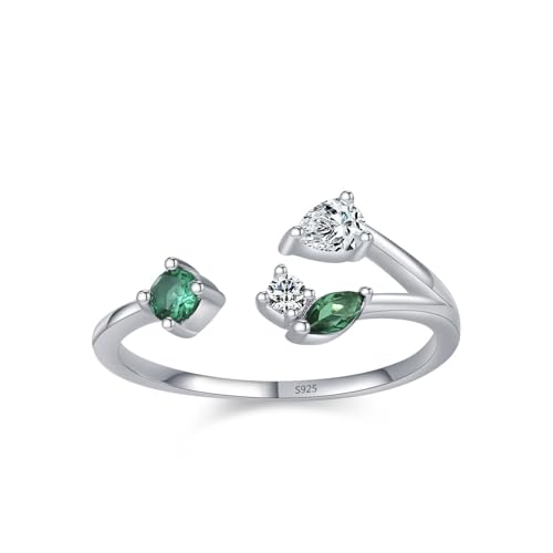 Trauringe Silber, Verlobungsring Damen Vintage 925 Sterling Silber Einstellbare Astöffnung Zirkonia Runde Form Schmuck Größe 60 (19.1) von Dsnyu