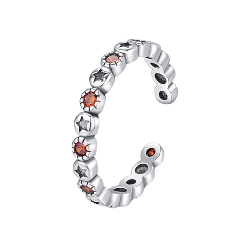 Trauringe Weißgold, Eheringe Damen 14K Gold Granat Runde Form Vintage Stern Offener Schmuck Verstellbar Größe 52 (16.6) von Dsnyu