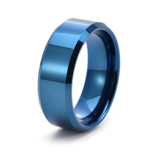 Tungsten Ring Damen, Ringe Herren Cool Blau Einfach Schmuck 8mm Breit Größe 65 (20.7) Komfort Fit mit Box von Dsnyu