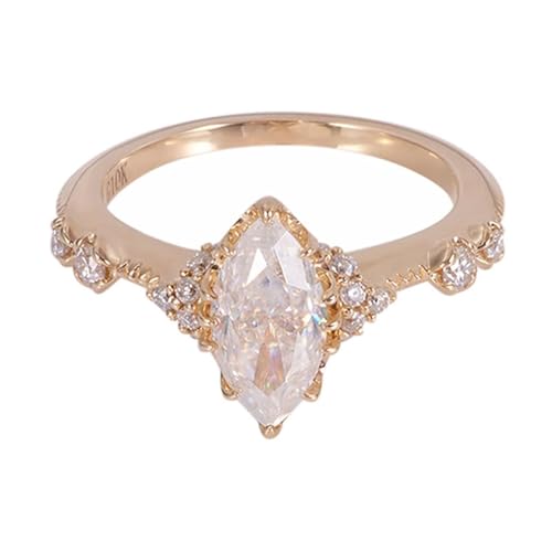 Verlobungsring 750 Gold, Promise Ring Damen Weiß Moissanit 2ct Marquise-Form Hochzeitsringe 18 Karat Gelbgold Größe 53 (16.9) von Dsnyu