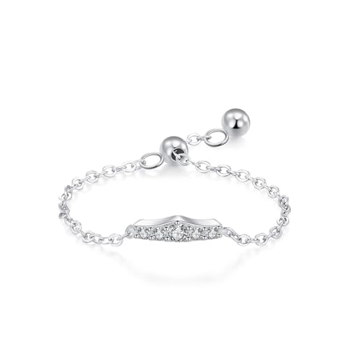 Verlobungsring 925, Promise Ring Women Edelsteinfassung, Verstellbare Kette Zirkonia Runde Form Silber Damen Schmuck Größe Verstellbar von Dsnyu