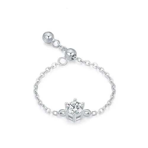 Verlobungsring 925 Silber, Damen Ringe Vintage Crown Halo Verstellbare Kette Zirkonia Runde Form Silber Schmuck Größe Verstellbar von Dsnyu